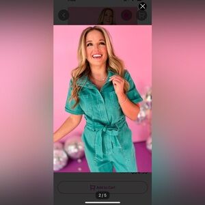 Skies Are Blue Teal Jumpsuit